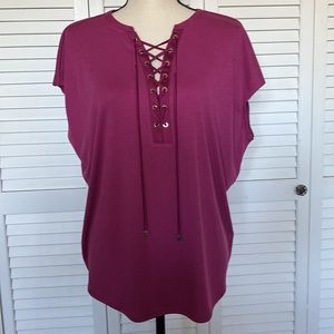 White House Black Msrket Sandwashed Lace-Up Tee in Wild Orchid